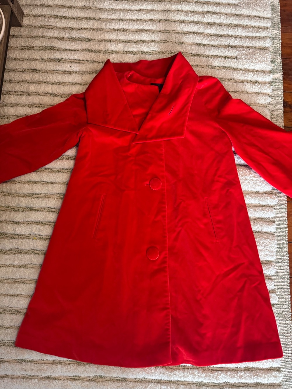 Via Red Mid-Length Swing Coat with Statement Funnel Collar – Size M